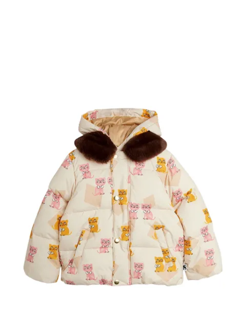 Mini Rodini kitten-print faux-fur collar jacket