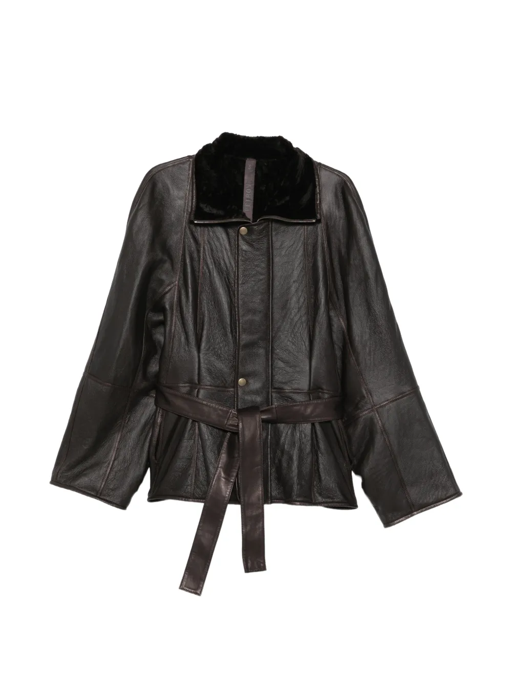 Petar Petrov Giacca con colletto in shearling e cintura - Marrone