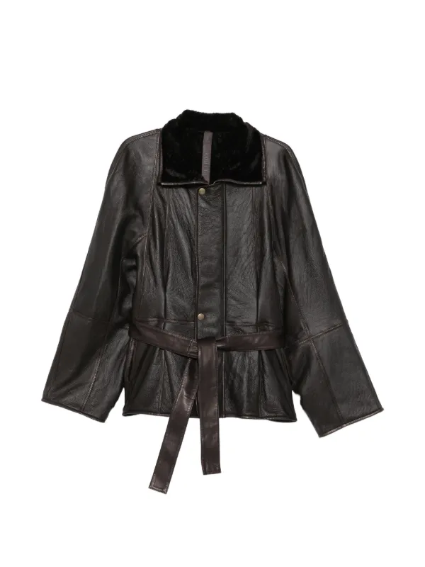 Petar Petrov Belted Shearling-collar Jacket in Brown