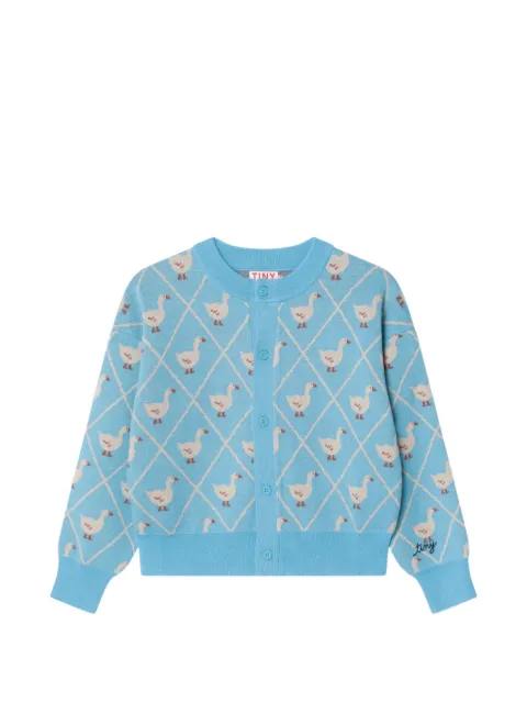 Tiny Cottons swan-intarsia argyle cardigan
