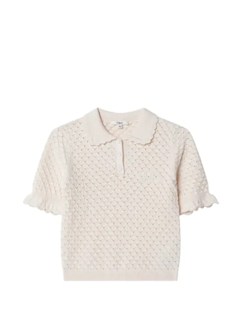 Chloé Kids pointelle-knit scalloped-trim top