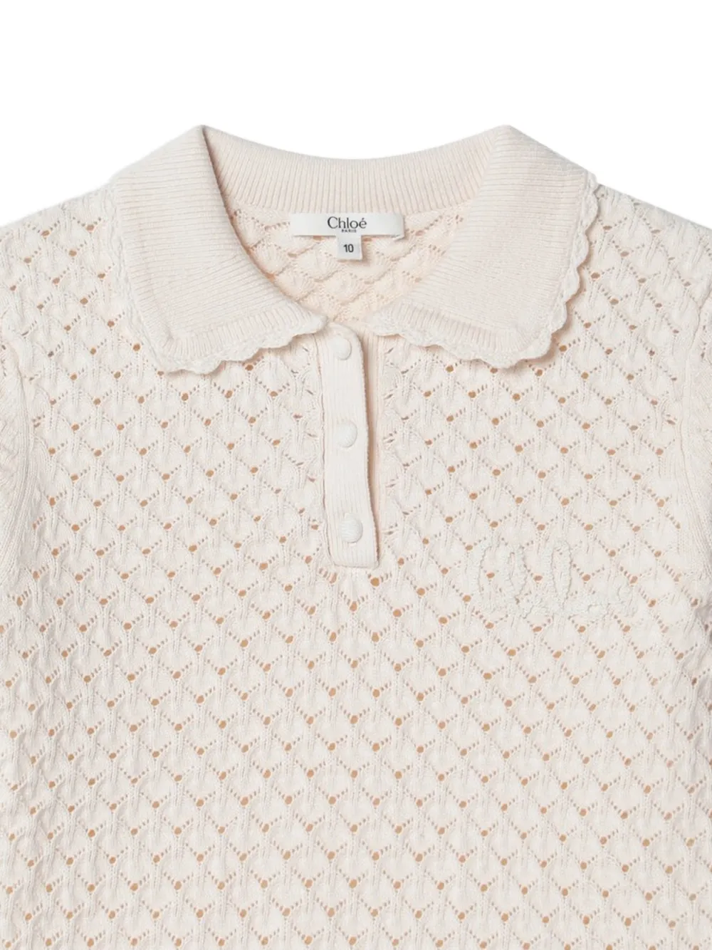 Chloé Kids Pointellegebreide top met gewelfde afwerking Beige