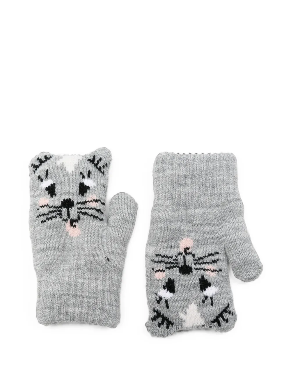 Molo cat-motif knitted mittens - Grigio