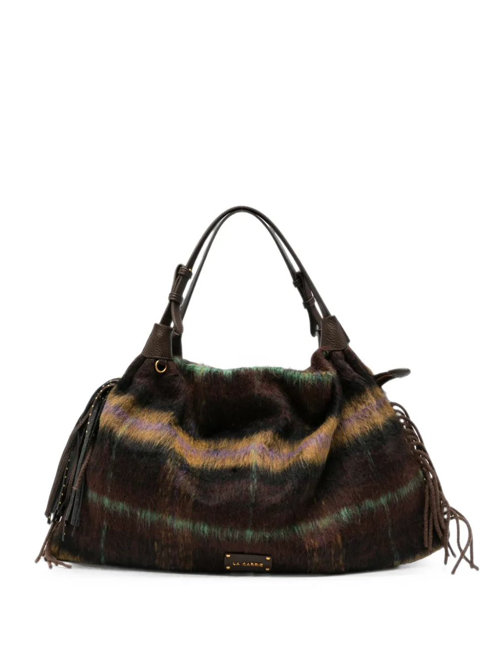 La Carrie Kerala fringed checked shoulder bag - Marrone