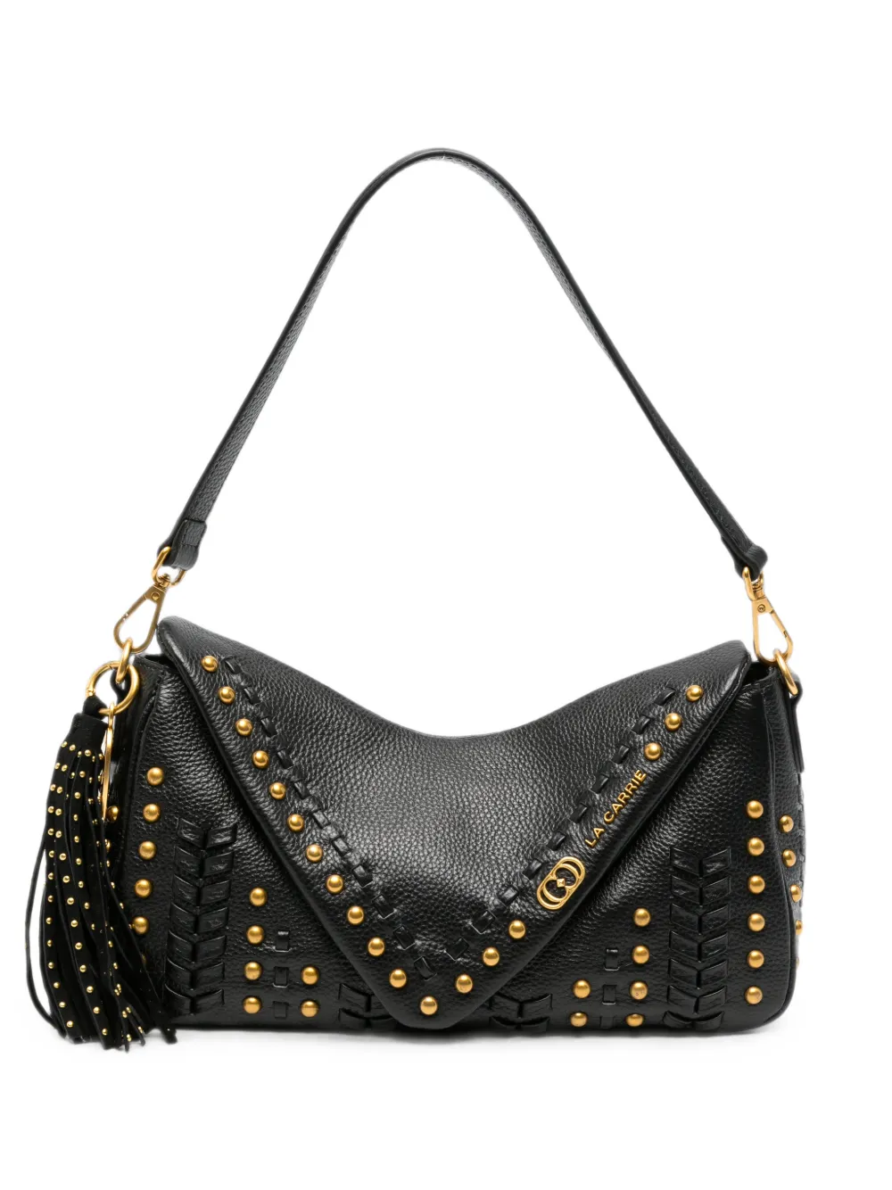 La Carrie stud-embellished pebbled shoulder bag - Nero
