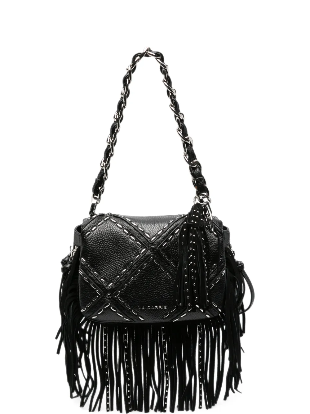 La Carrie small Isabel fringe-trimmed studded shoulder bag