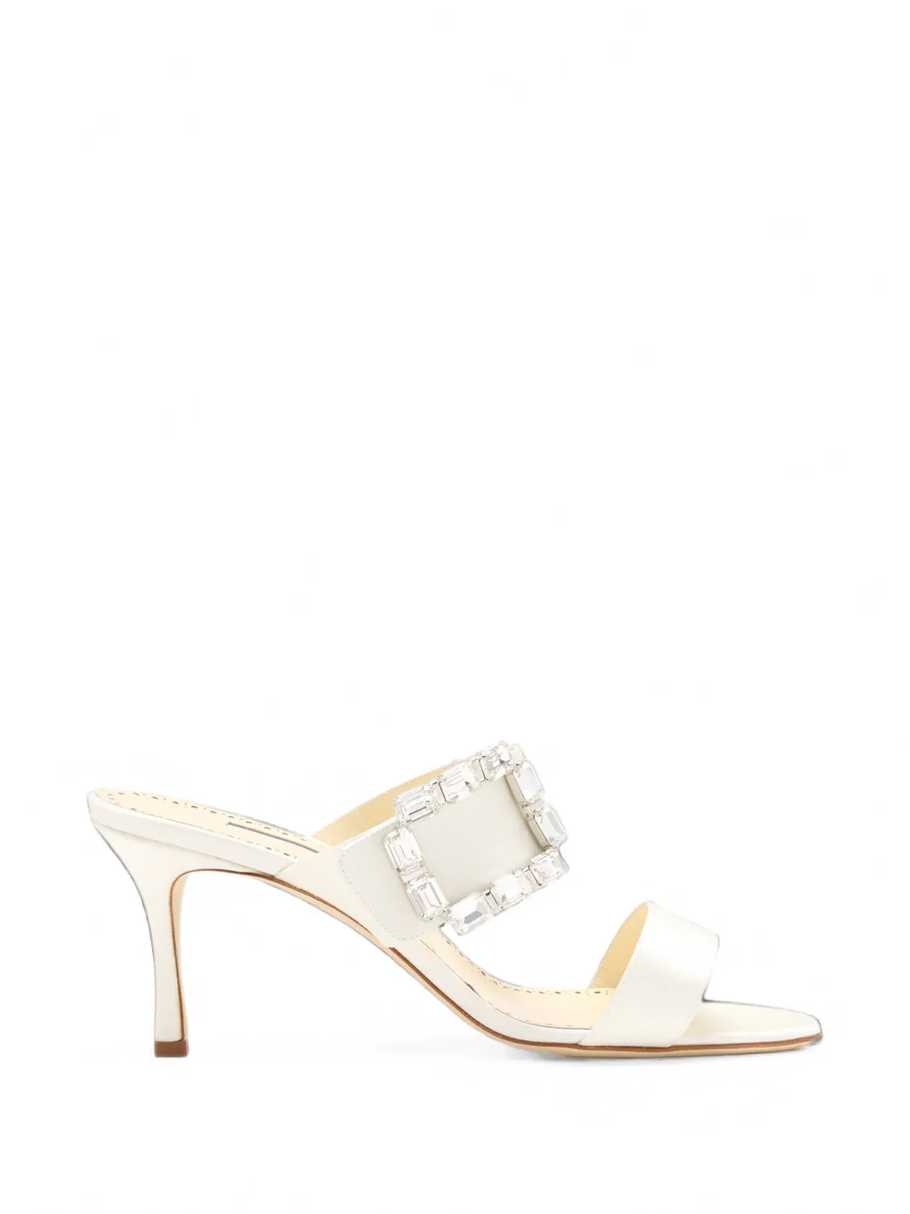 Manolo Blahnik Mayjousan crystal-buckle satin sandals - Blanc