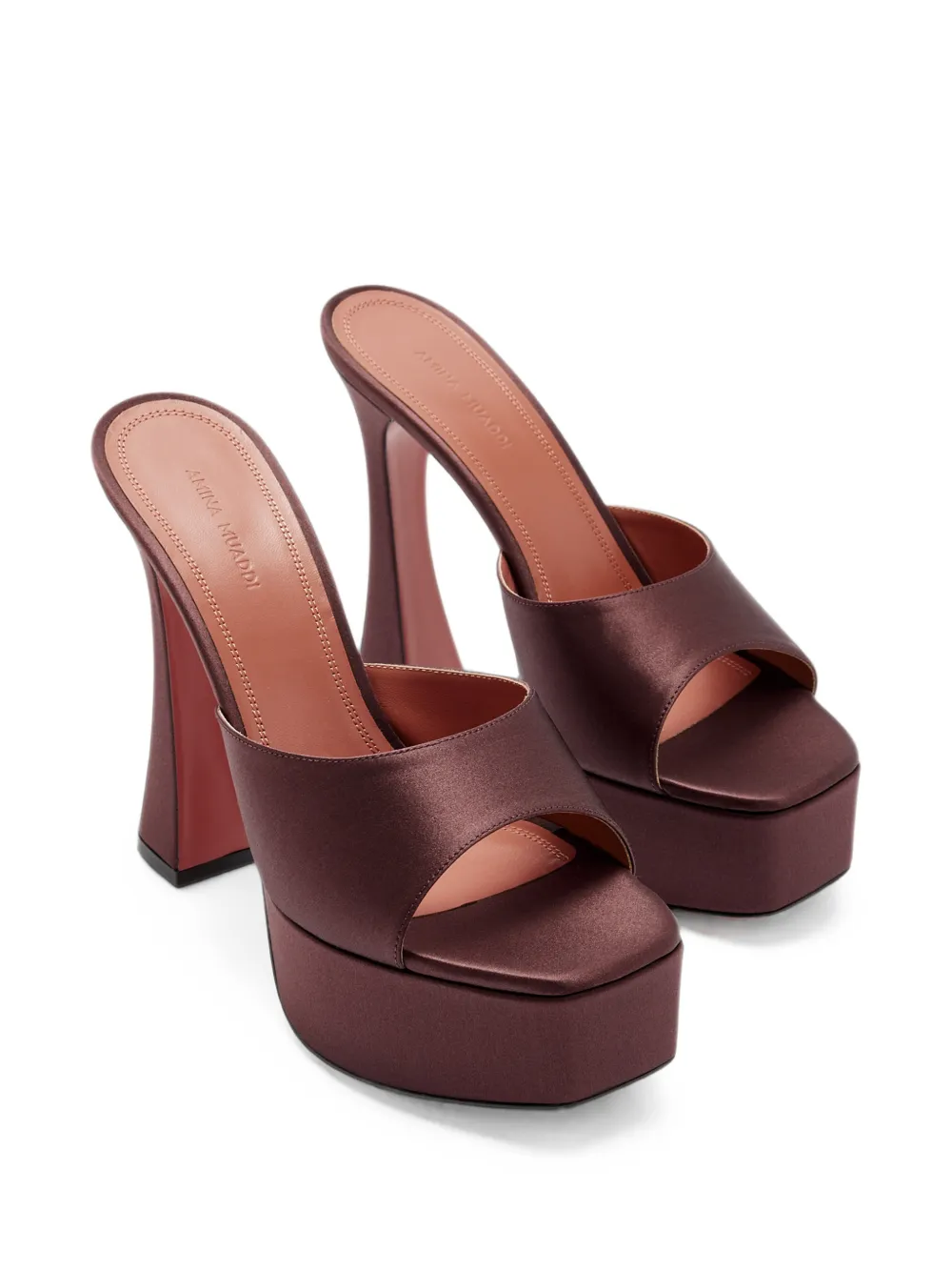Amina Muaddi Dalida Platform Mules in Brown, view 3