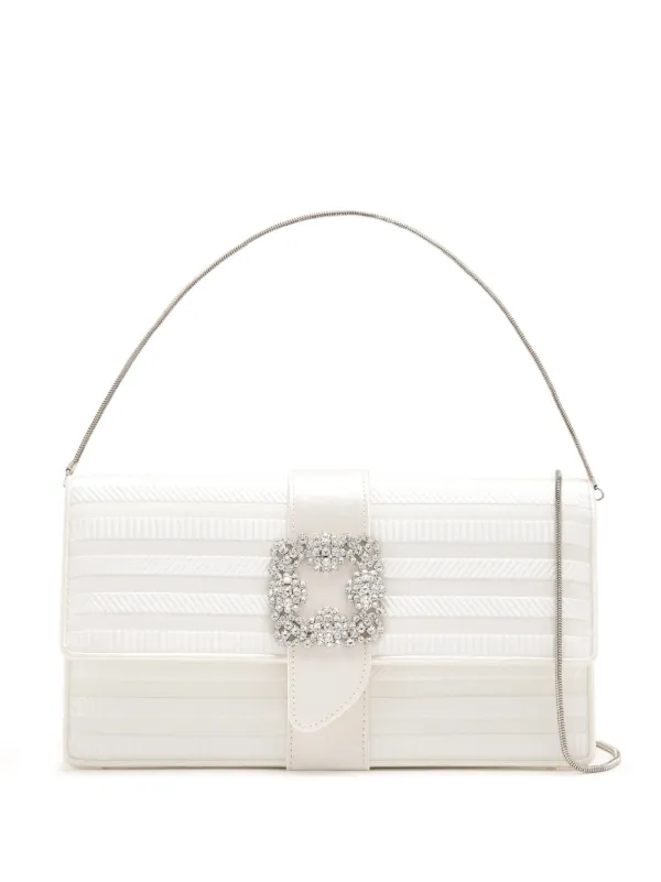 Manolo Blahnik Capri Crystal-buckle Clutch Bag in White