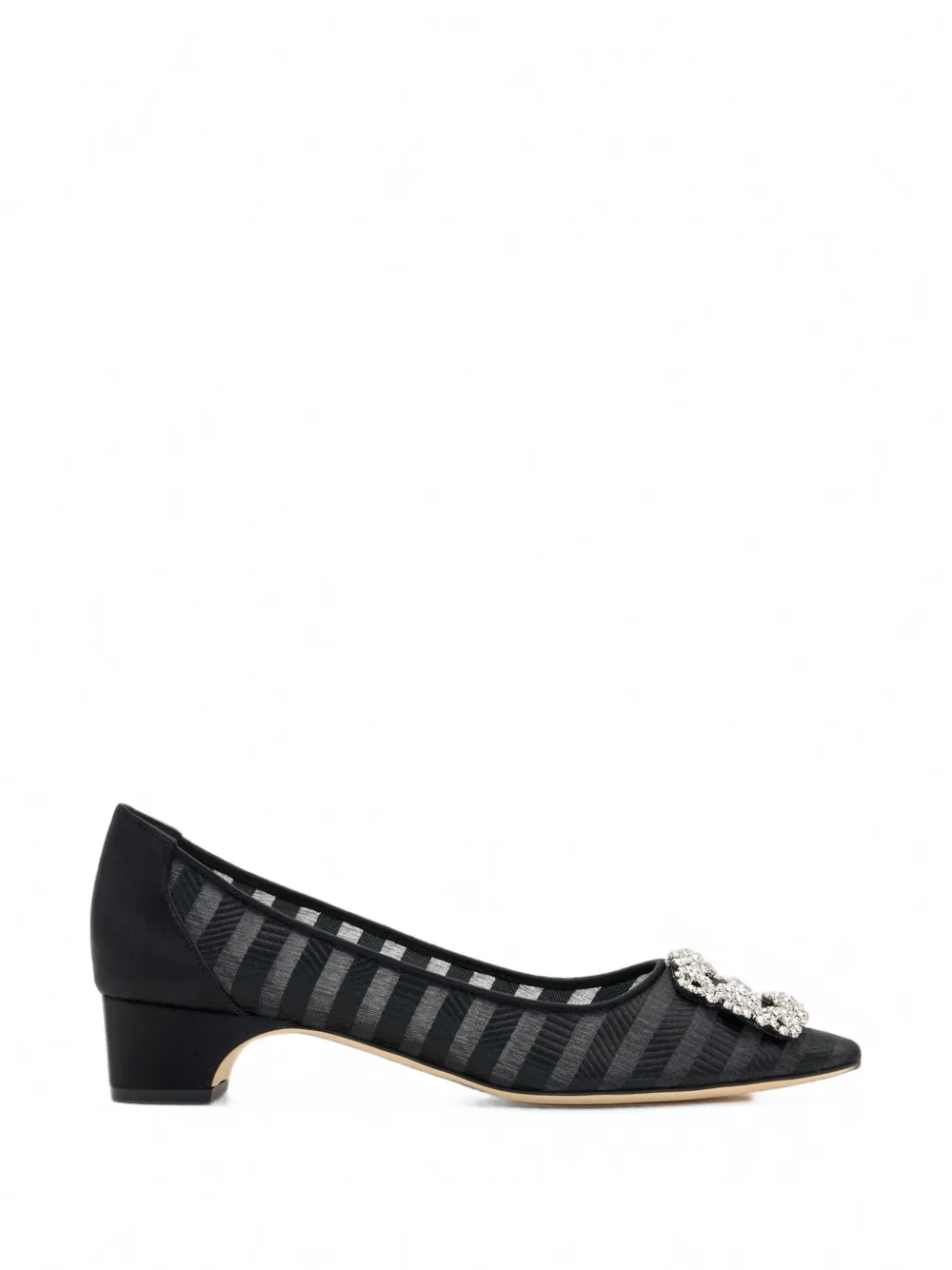 Manolo Blahnik Hangisibar crystal-buckle striped pumps - Noir Manolo Blahnik Hangisibar crystal-buckle striped pumps - Noir