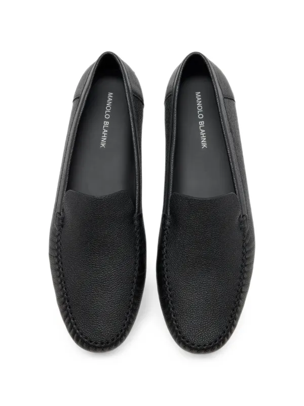 Manolo Blahnik Alder Pebble-grain Leather Loafers in Black