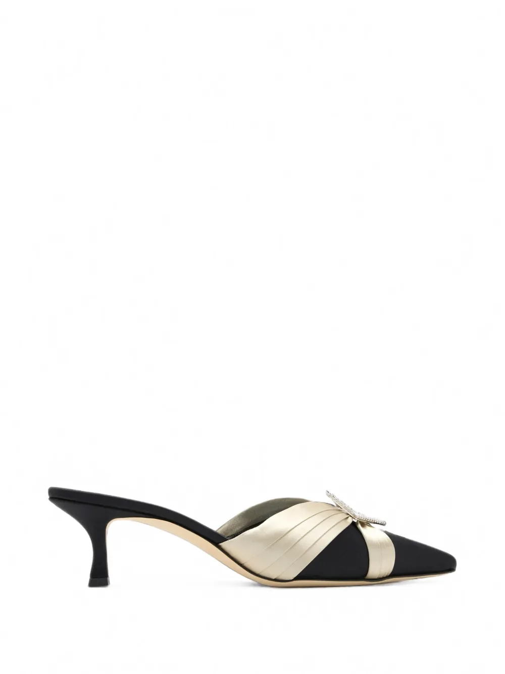 Manolo Blahnik Vieras crystal-buckle pleated mules - Noir Manolo Blahnik Vieras crystal-buckle pleated mules - Noir