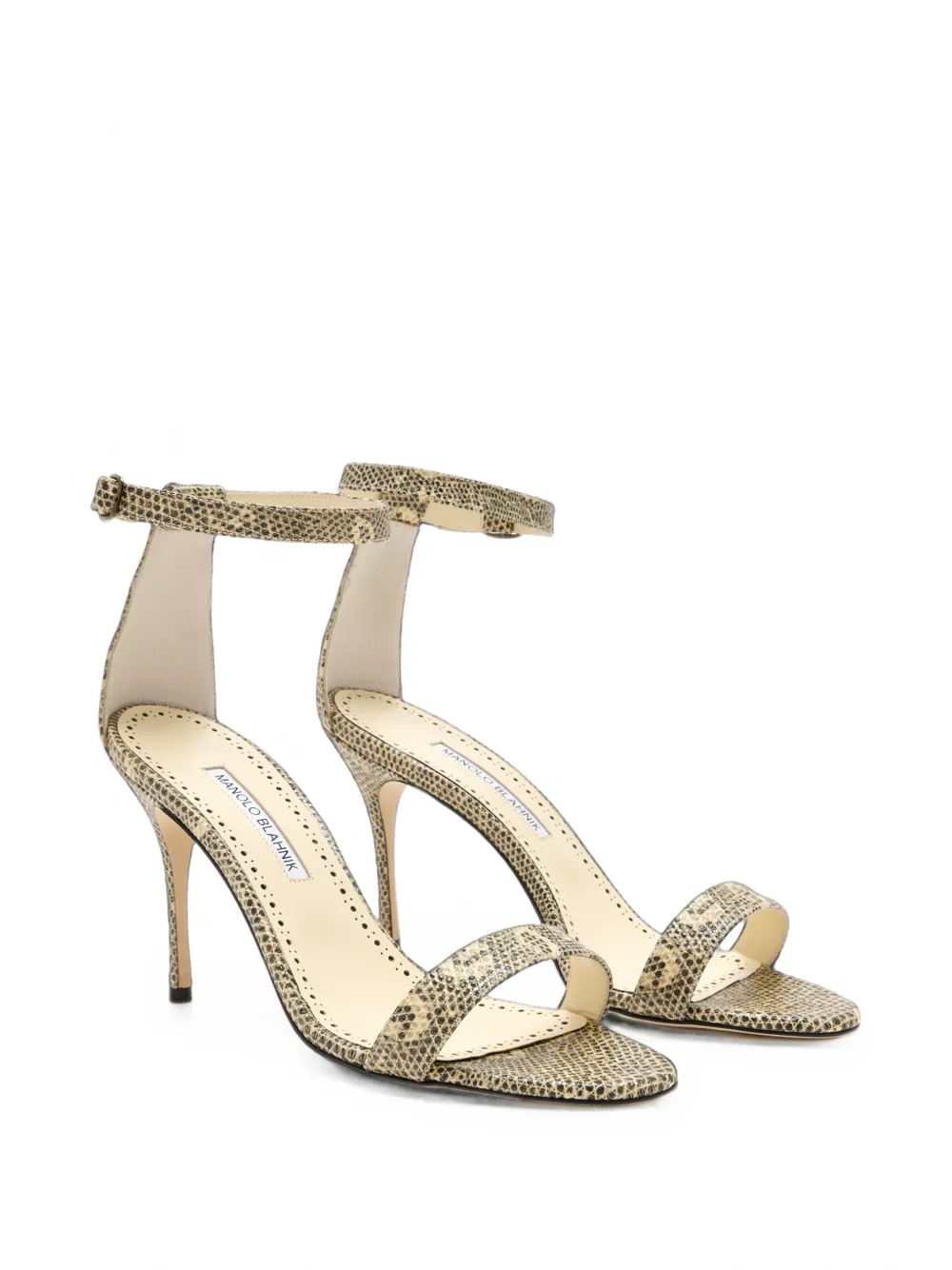 Manolo Blahnik Chaos Snakeskin-effect Leather Sandals in Neutrals, view 2