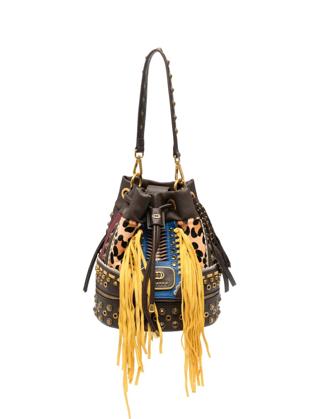 La Carrie Jungle fringe-trimmed studded bucket bag