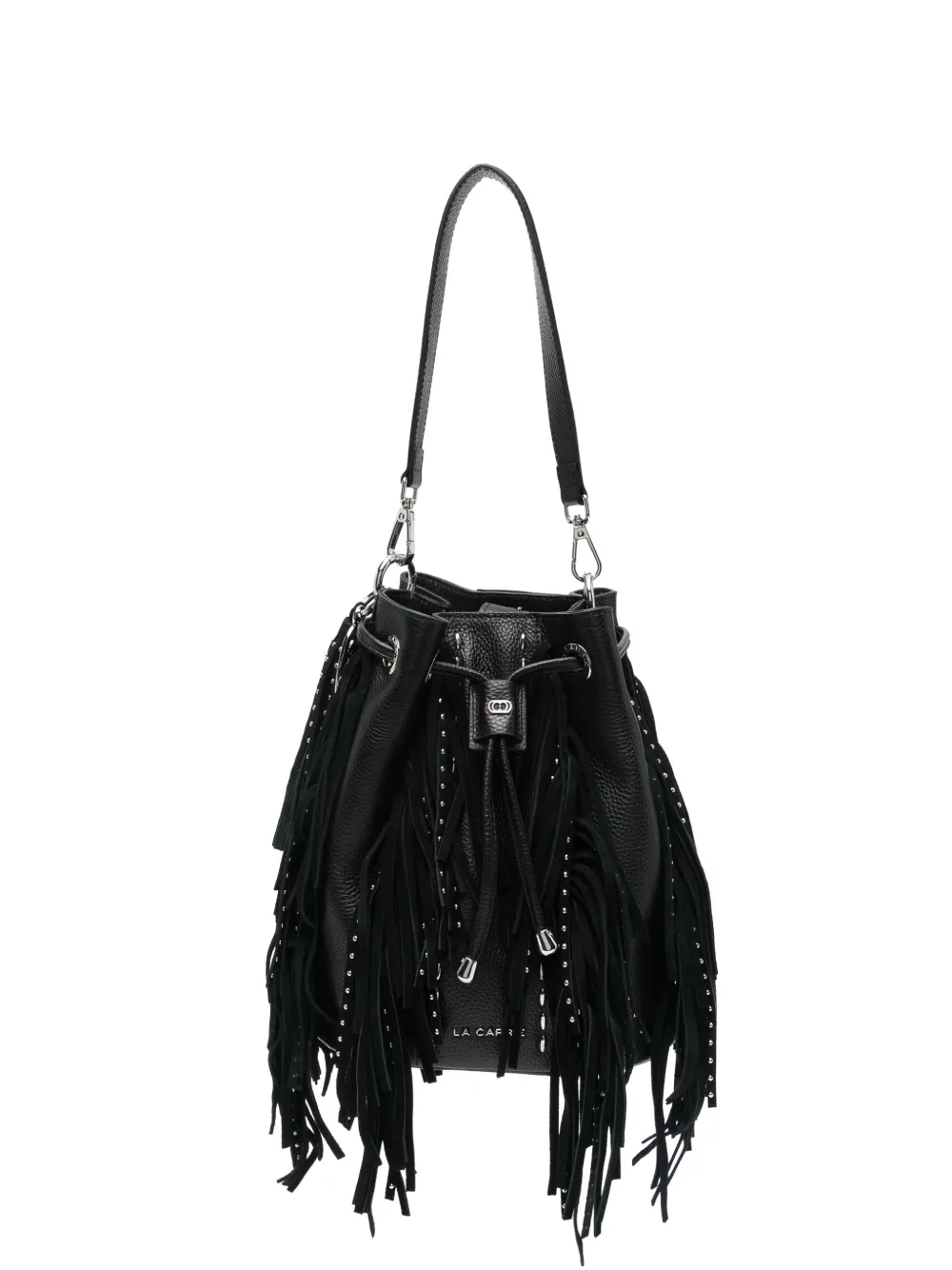 La Carrie fringe-detail studded bucket bag