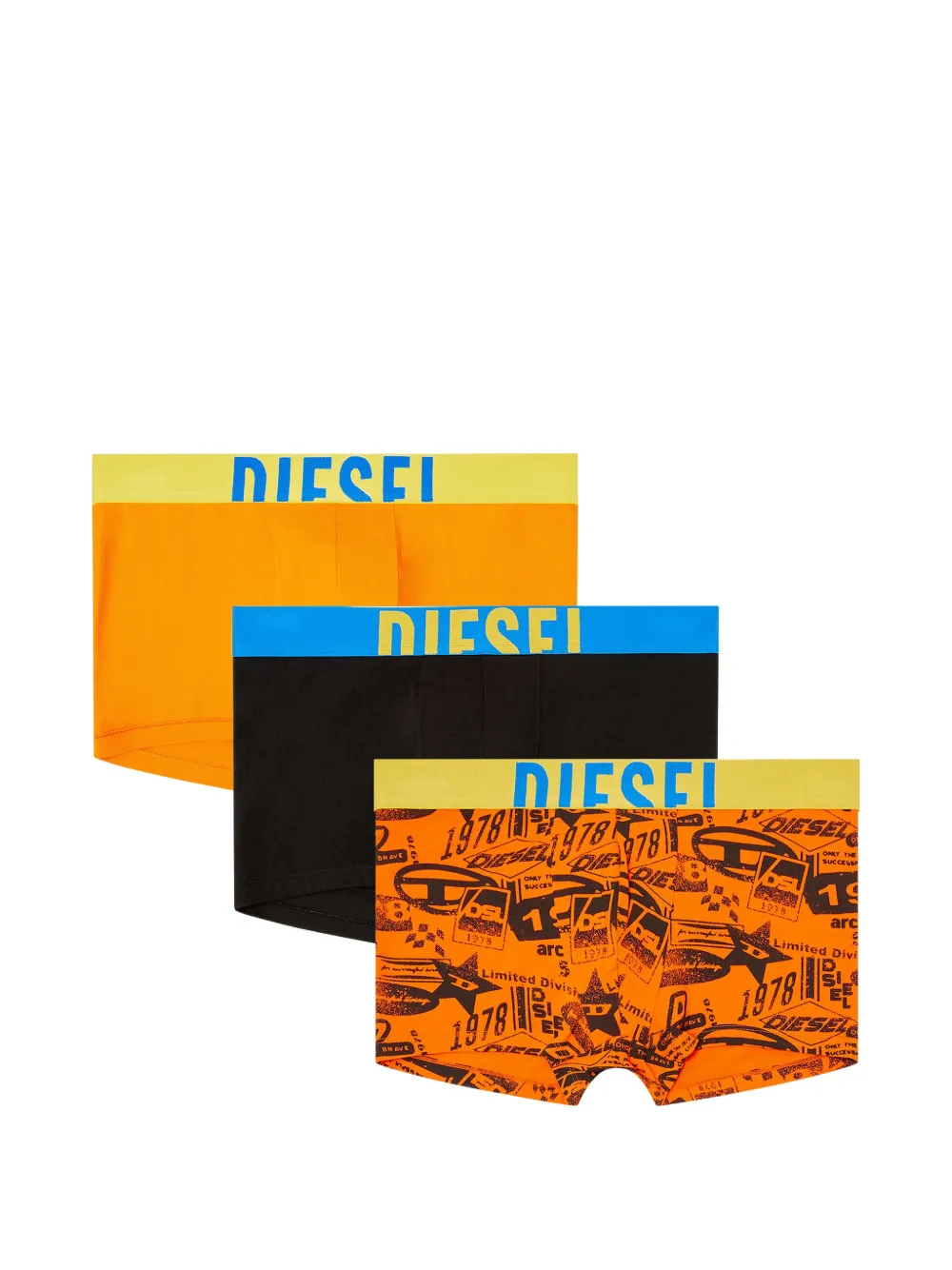 Diesel logo-waistband graphic-print boxer briefs (set of three) - Arancione