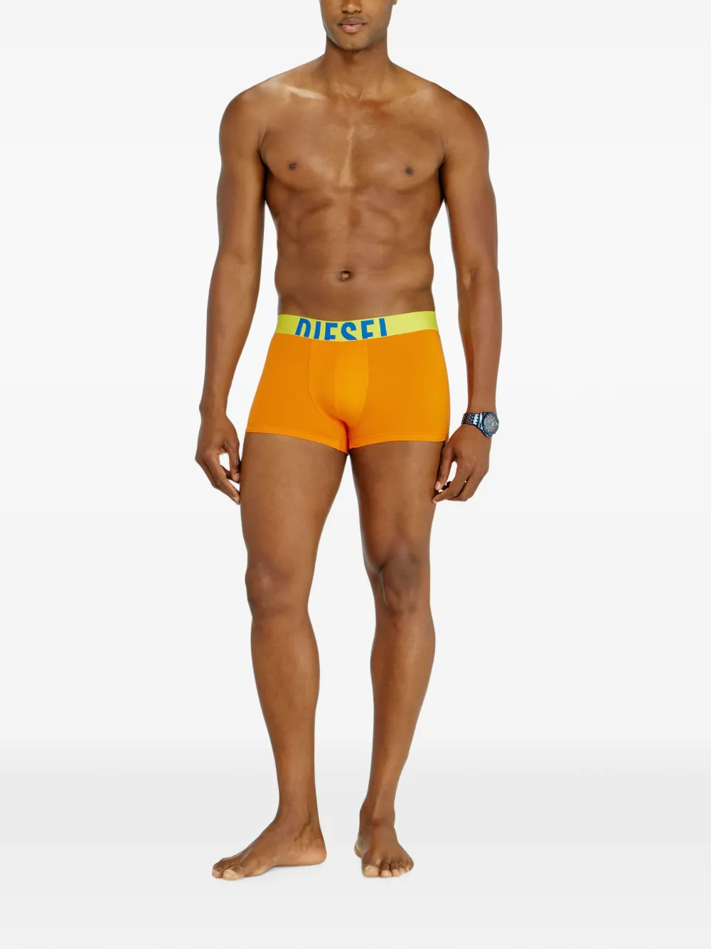 Diesel Drie boxershorts met logoband en grafische print Oranje