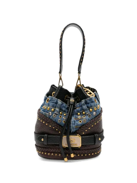 La Carrie stud-embellished denim-detail bucket bag
