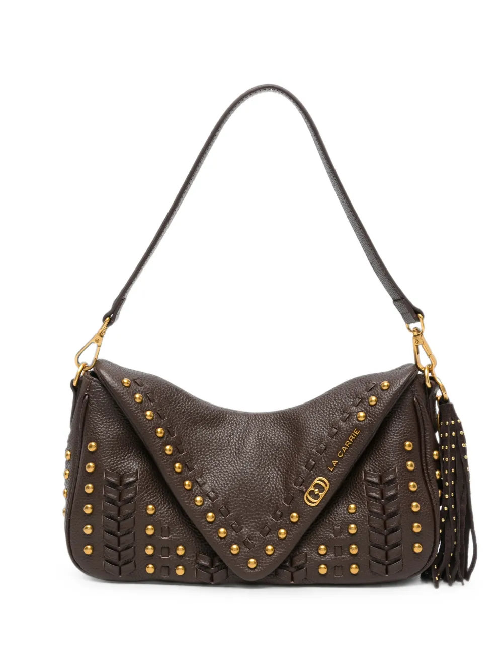 La Carrie Eclipse stud-embellished whipstitch shoulder bag - Marrone