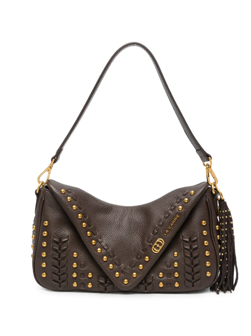 La Carrie Eclipse stud-embellished whipstitch shoulder bag - Marrone