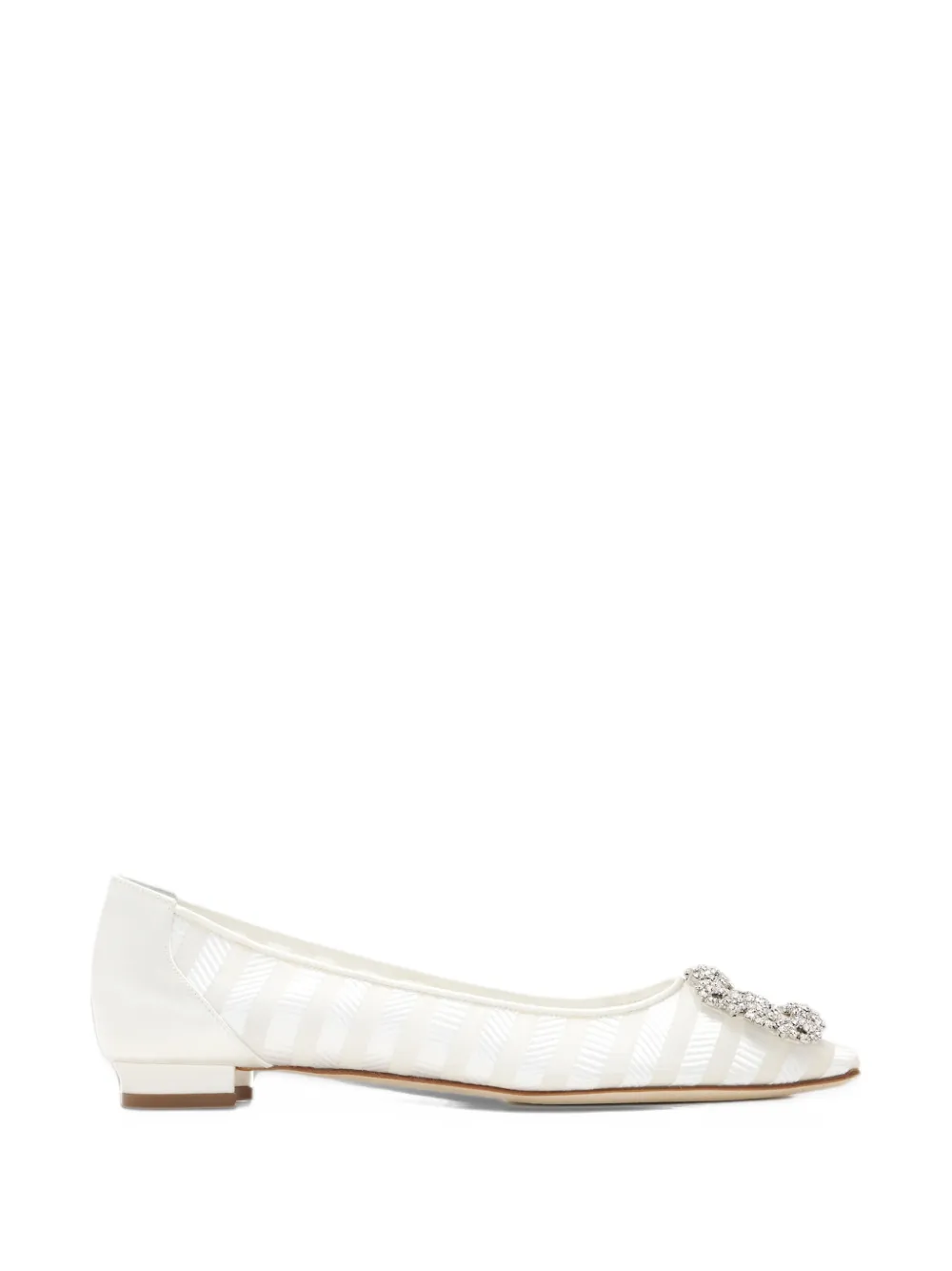 Manolo Blahnik Ballerine Hangisi a righe con fibbia con cristalli - Bianco