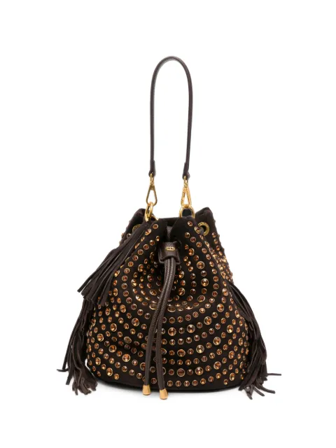 La Carrie Andromeda studded fringed bucket bag
