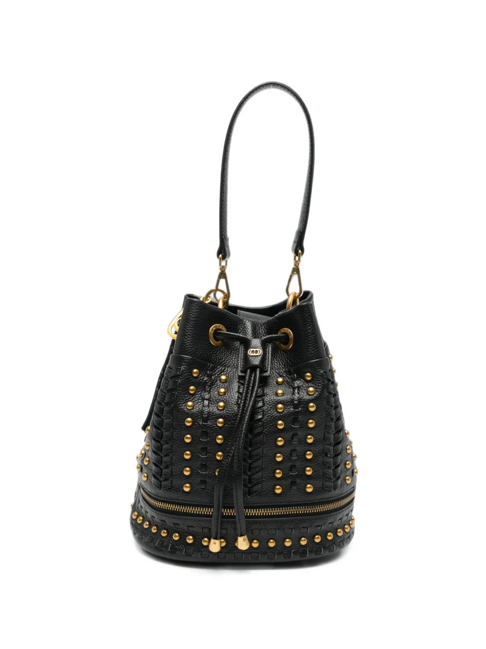 La Carrie stud-embellished leather bucket bag - Nero