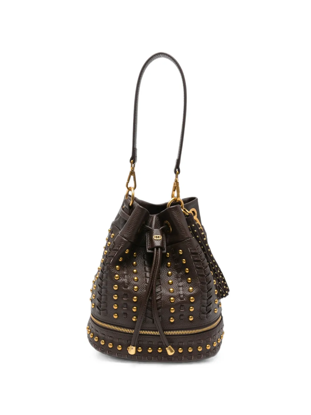 La Carrie studded leather bucket bag - Marrone