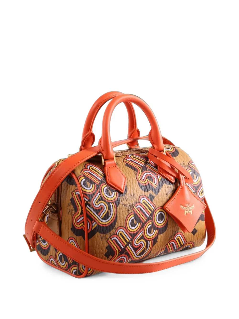 MCM Kleine Ella Boston leren shopper met monogram-print Beige