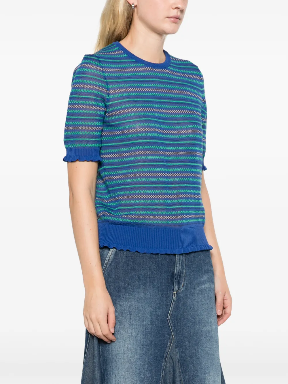 JW Anderson sheer fairisle top in cobalt Blauw