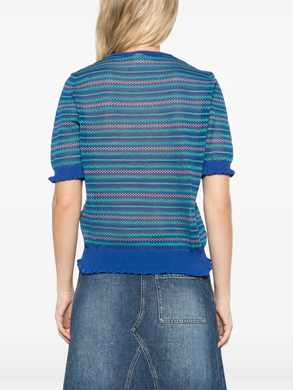 JW Anderson sheer fairisle top in cobalt Blauw