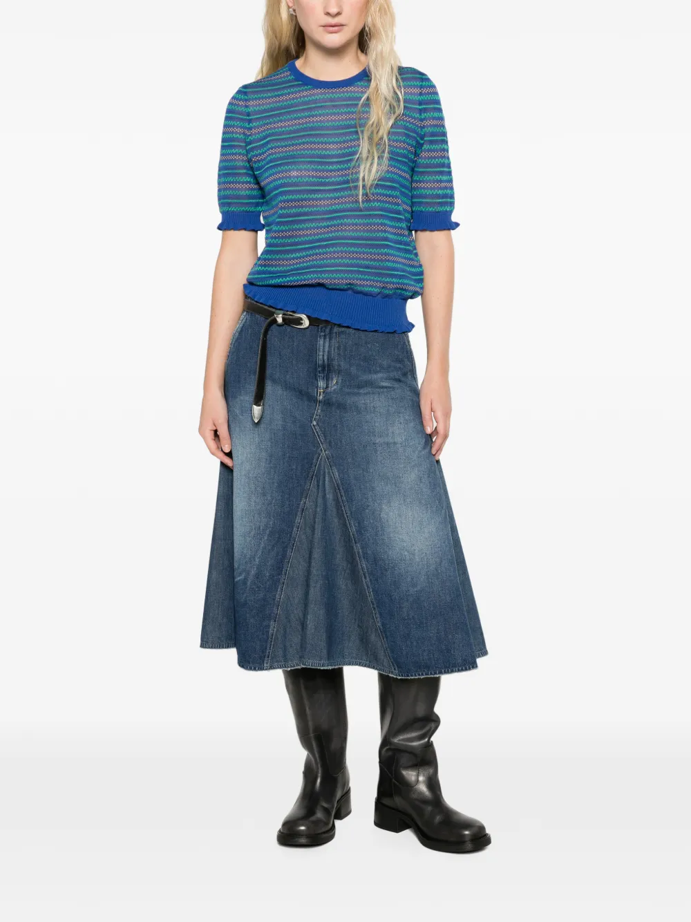 JW Anderson sheer fairisle top in cobalt Blauw