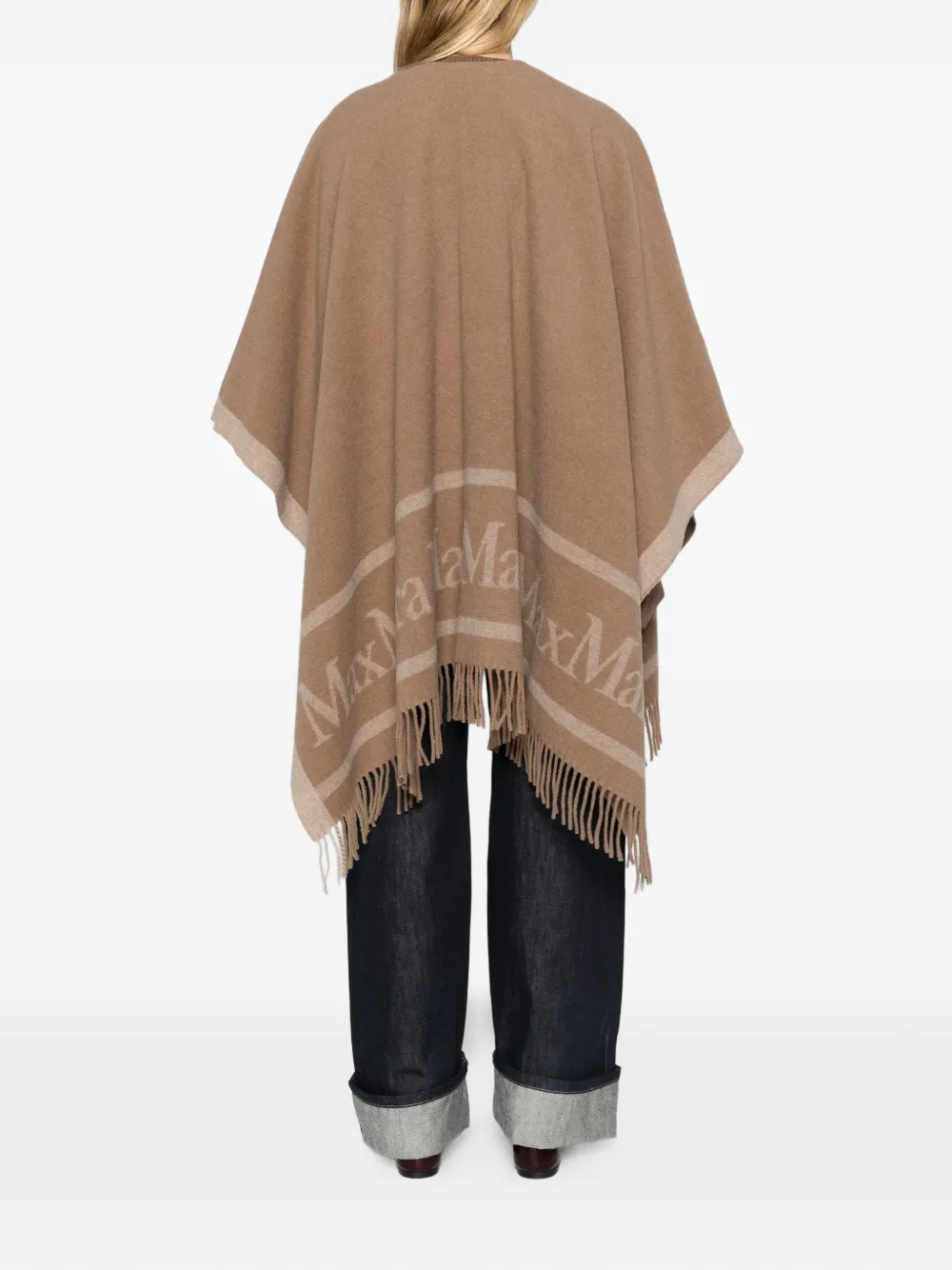Max Mara jacquard wool poncho Beige