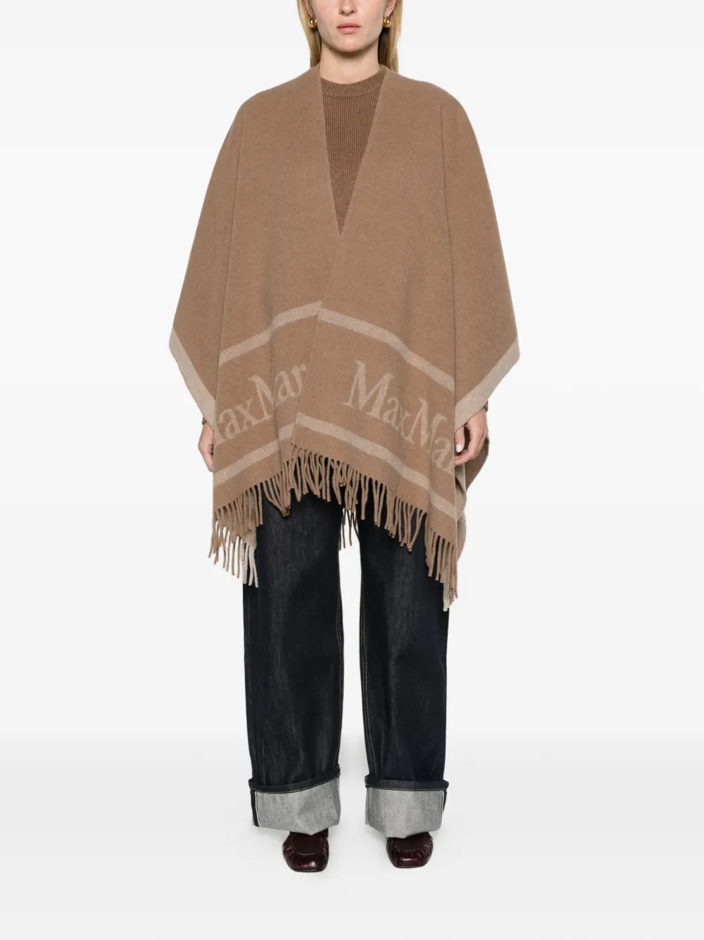 Max Mara jacquard wool poncho Beige