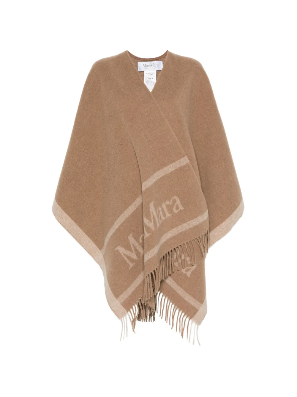 Max Mara jacquard wool poncho - camel - Nude