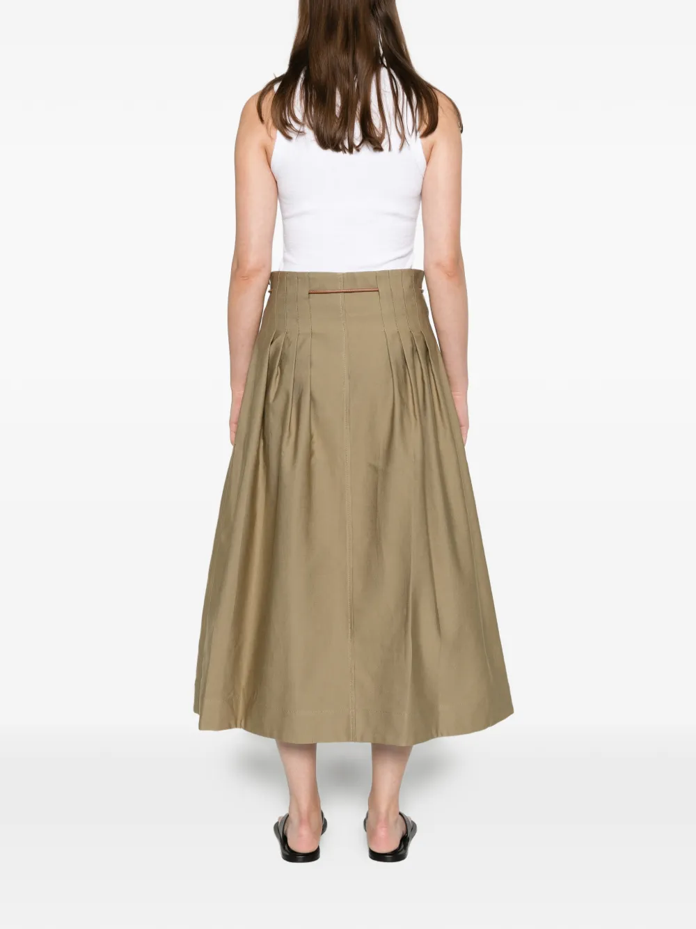 Max Mara pleated cotton Ottoman skirt kaki Groen