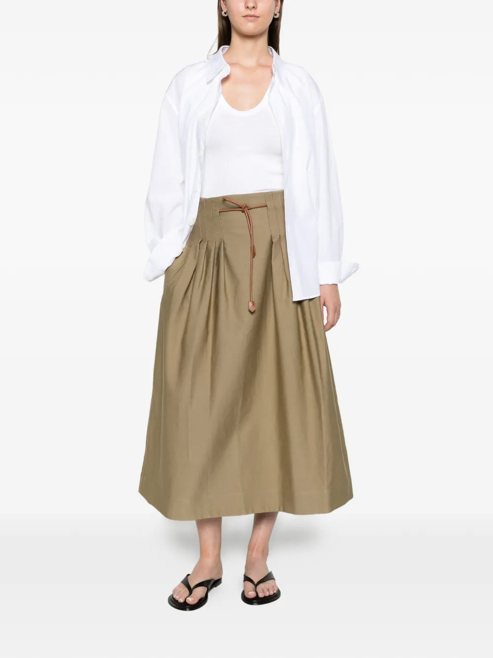 Max Mara pleated cotton Ottoman skirt kaki Groen