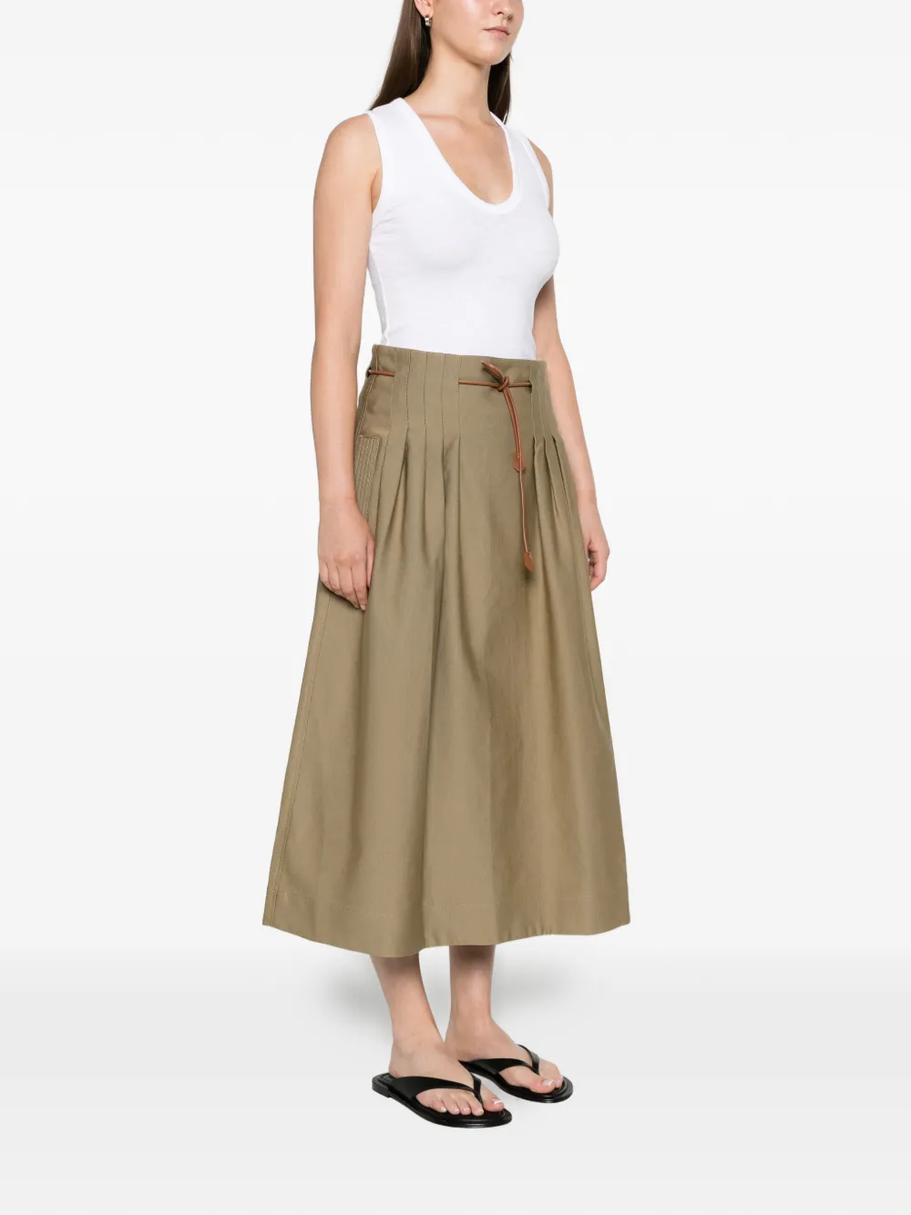 Max Mara pleated cotton Ottoman skirt kaki Groen