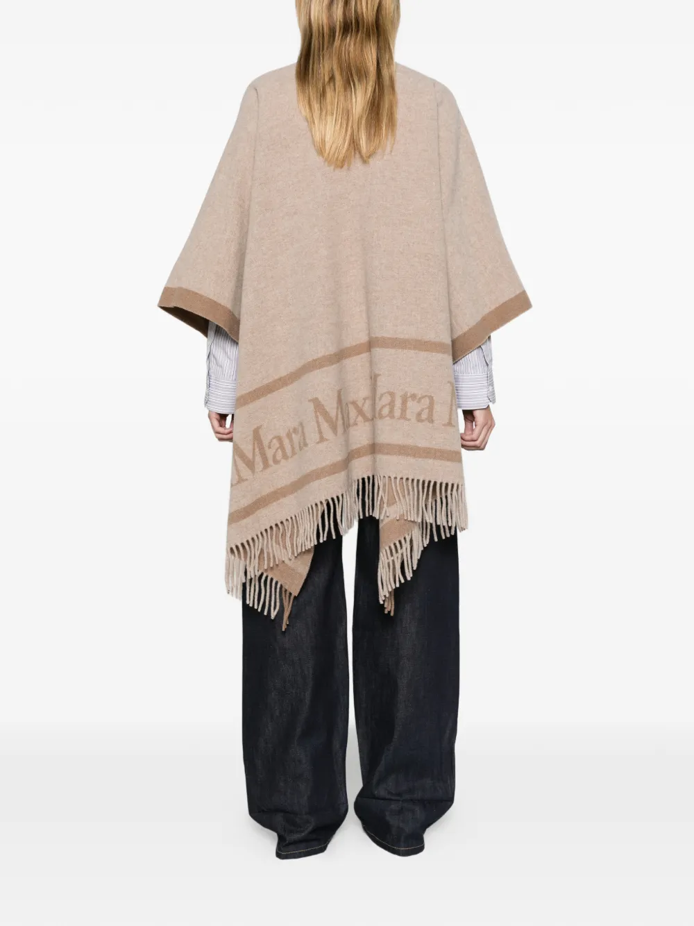 Max Mara jacquard wool poncho Beige