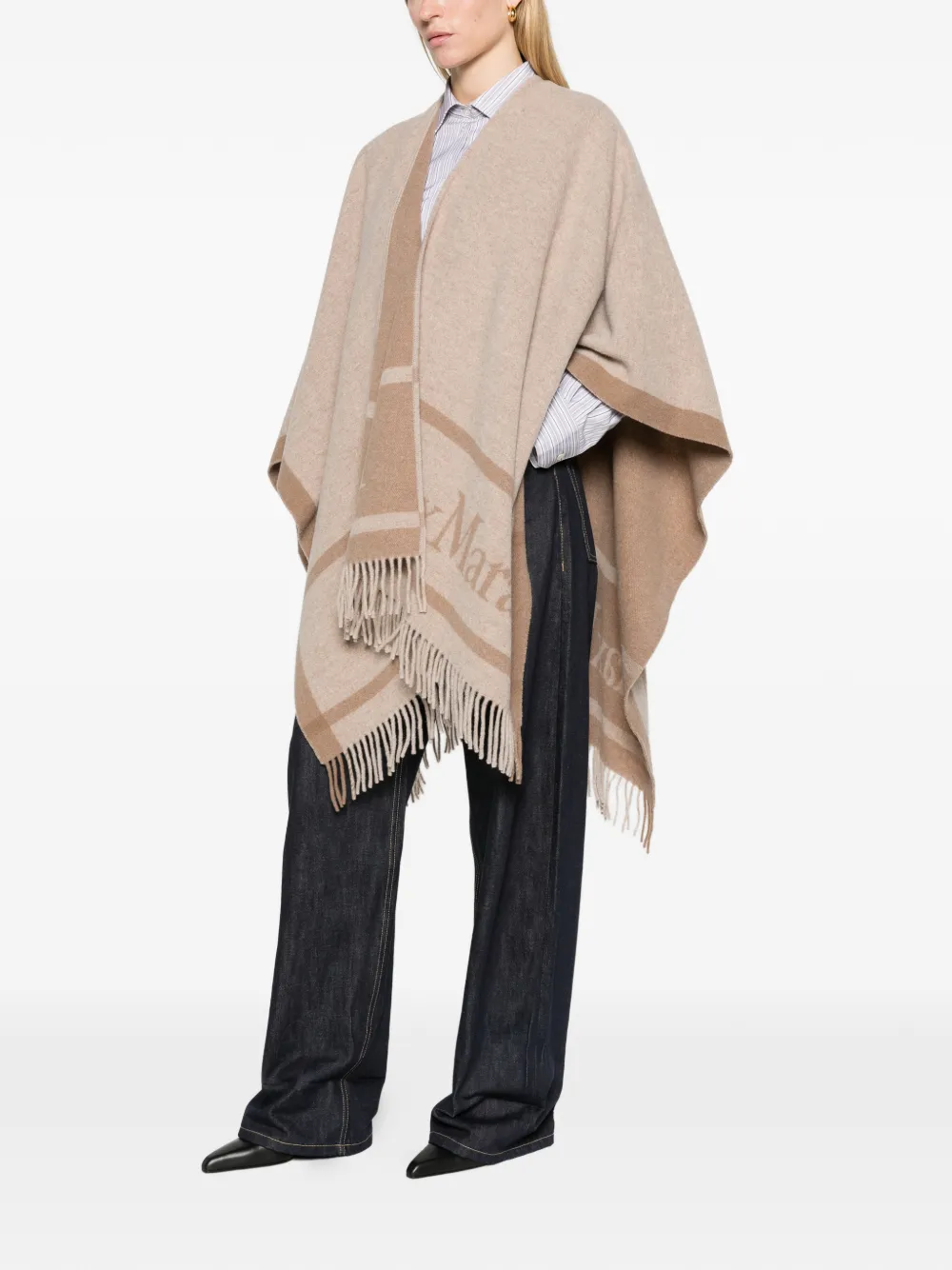 Max Mara jacquard wool poncho Beige