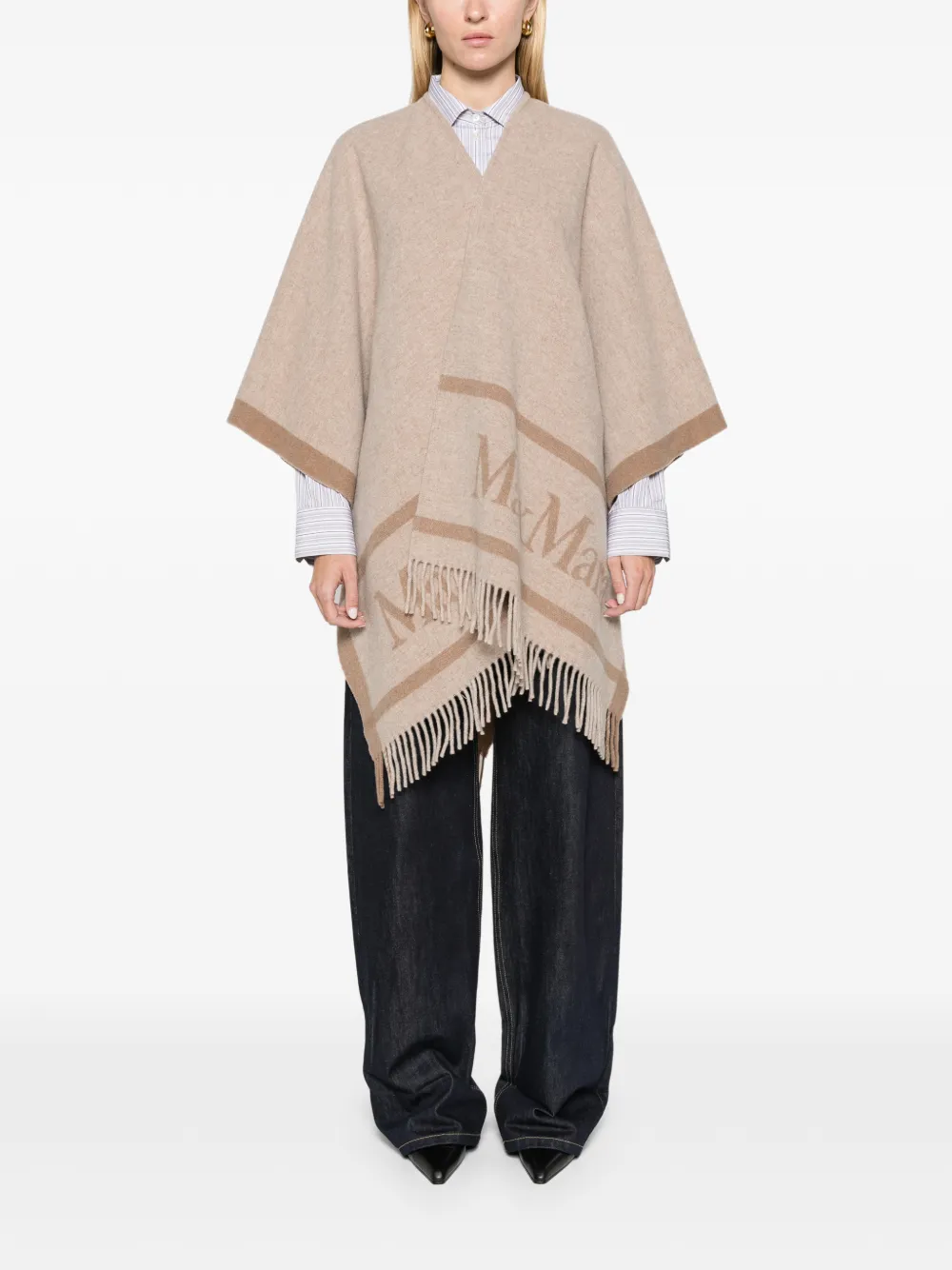 Max Mara jacquard wool poncho Beige
