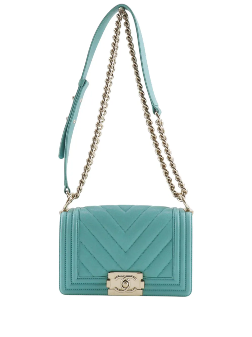 CHANEL Pre-Owned 2019 Small Chevron Caviar Boy Flap crossbody bag - Blue