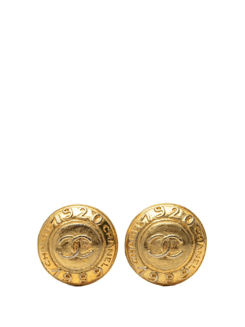 CHANEL Pre-Owned 1970-1980 CC Gold Plated Logo Round Clip On Earrings costume earrings - Oro