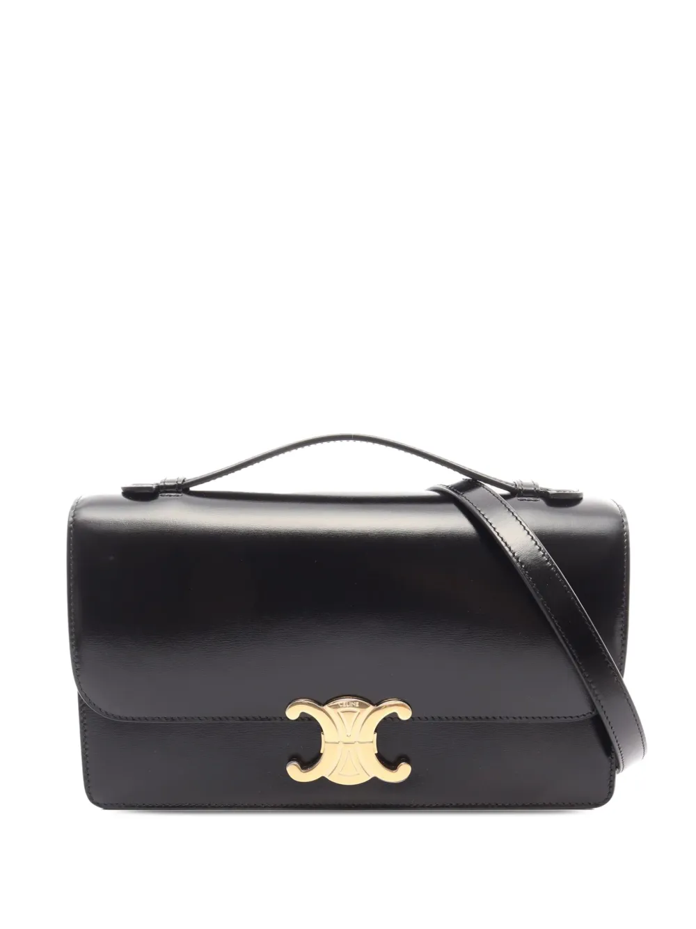 Celine Pre-Owned 2020-2026 Medium Shiny Calfskin Triomphe Folio Bag satchel - Nero