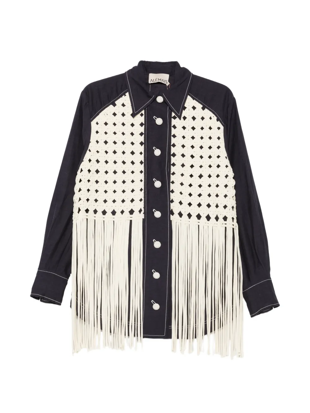 ALEMAIS fringe-trim woven-panel shirt