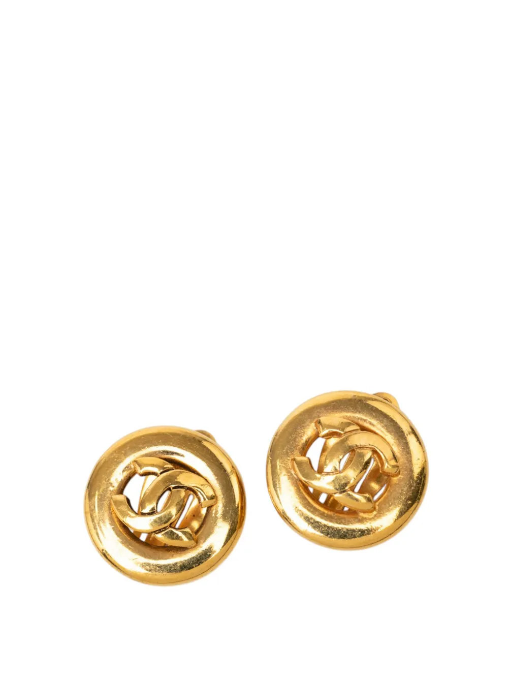CHANEL Pre-Owned 1970-1980 CC Gold Plated Round Clip On Earrings costume earrings - Oro