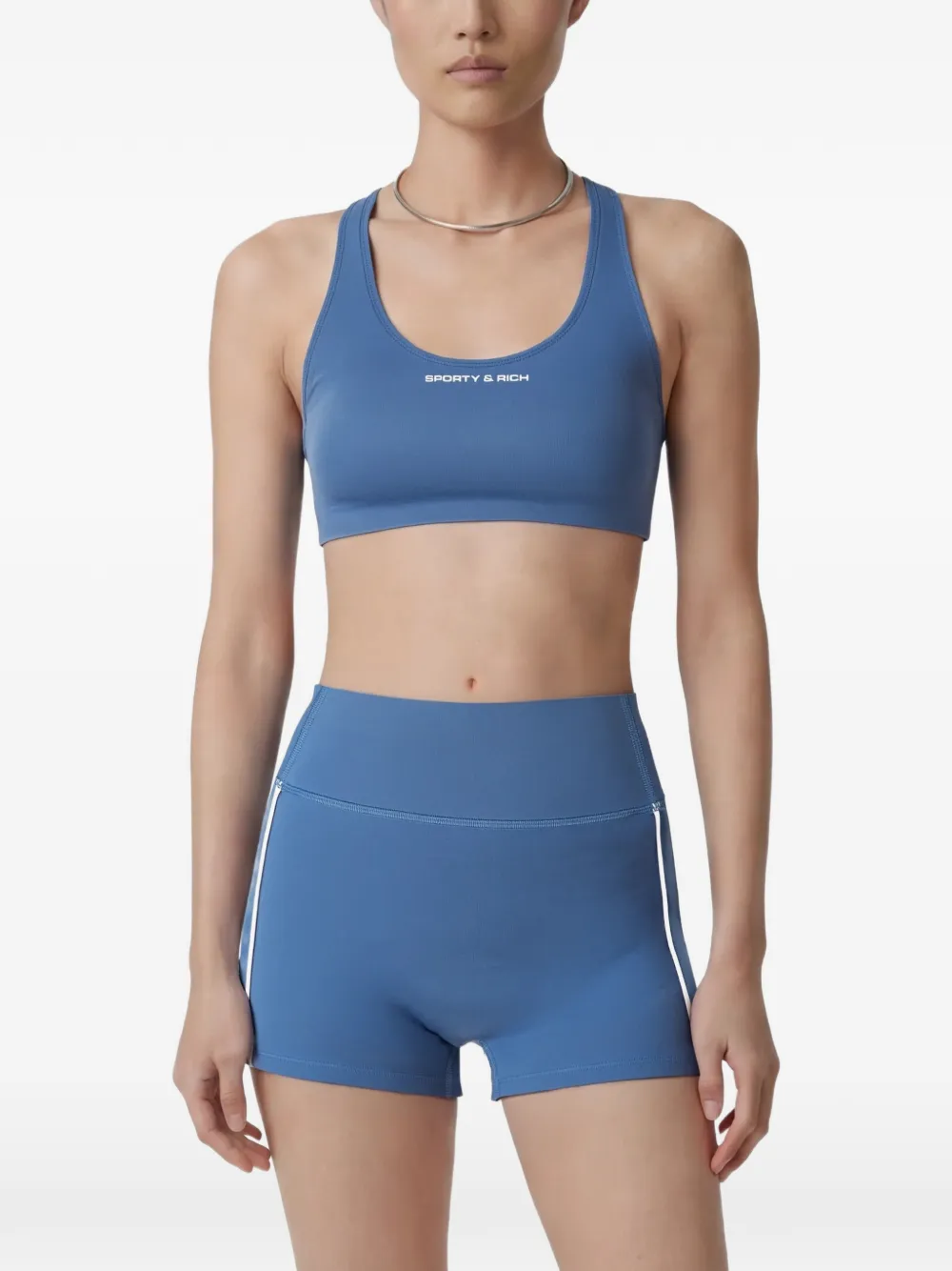 Sporty & Rich Sport-bh met racerback en logo-print Blauw