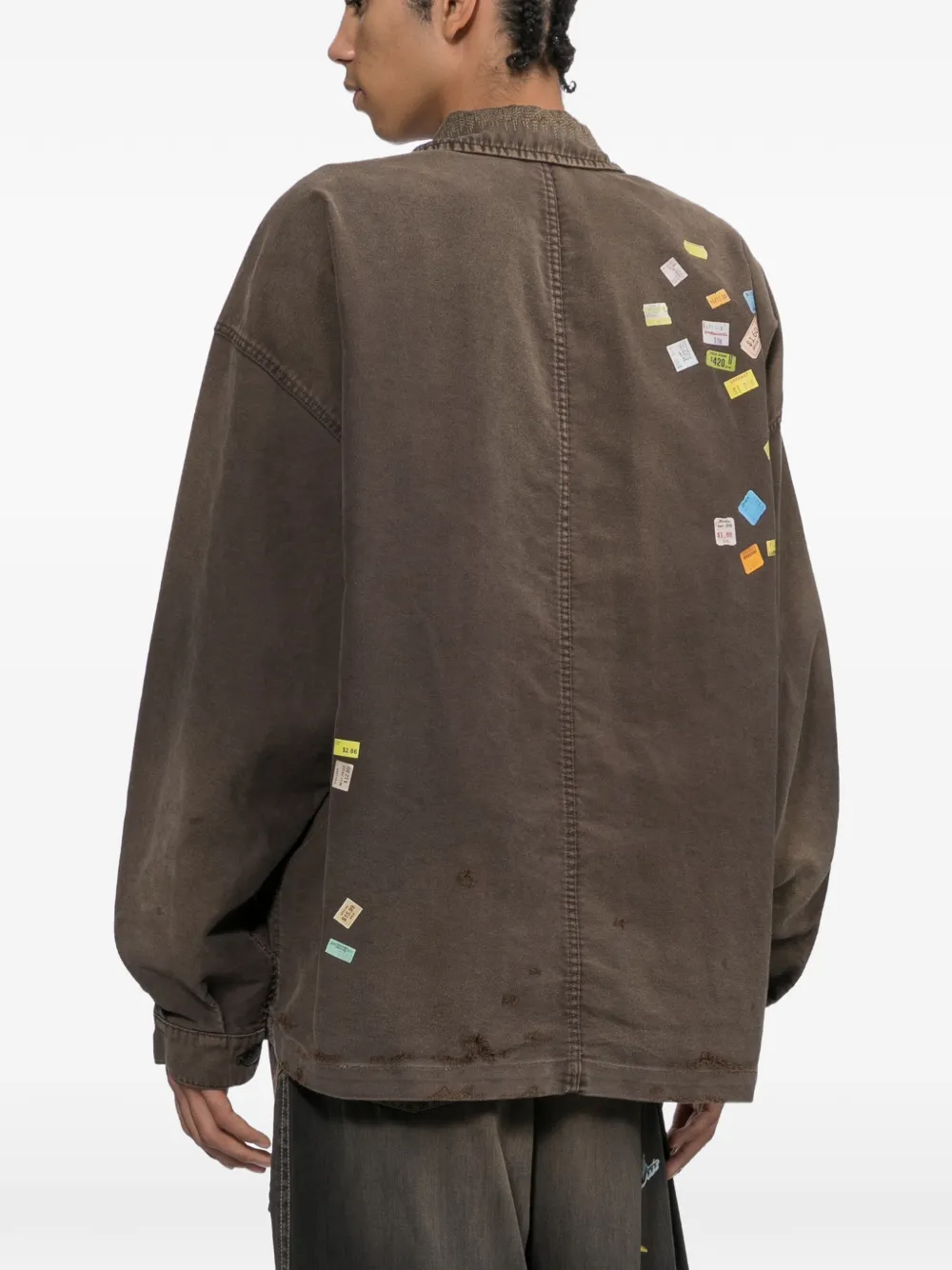 Maison MIHARA YASUHIRO Repair overall jack met print en prijskaartje Bruin