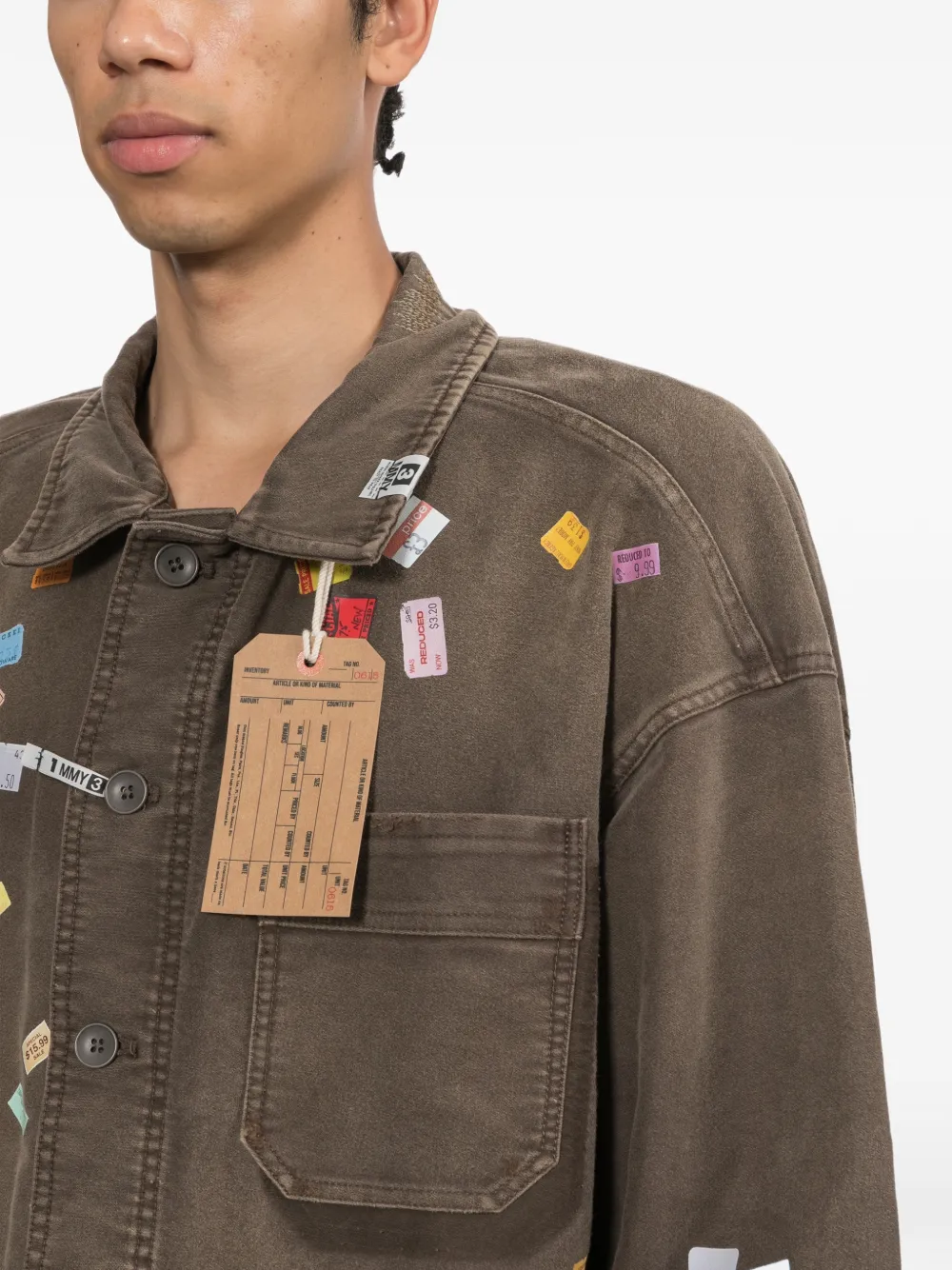 Maison MIHARA YASUHIRO Repair overall jack met print en prijskaartje Bruin