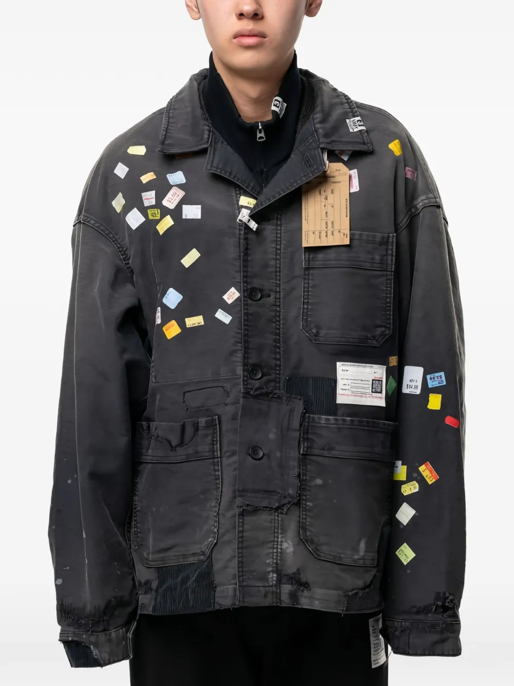 Maison MIHARA YASUHIRO Repair overall jack met print en prijskaartje Bruin